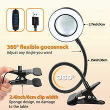 5X Magnifying Glass With Light, Magnifier Desk Lamp, Hands-Free Lighted With 3 Color Modes, For Craft Hobby, Nail Repair, Reading, Close Works (Black, Clamp), Adjustable Flexible Gooseneck - 黑色 - 查看 7
