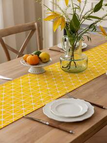 1 szt. Bohemian Yellow Rectangular Table Runner, Geometryczny wzór, Wiosna/Lato Dekoracyjny obrus na bufet, szafka na buty, Odporny na kurz i plamy, Nadaje się do domu, kuchni, jadalni, posiłków, pikników, grilli, kempingu, na zewnątrz, świąt, imprez, codziennego wystroju domu