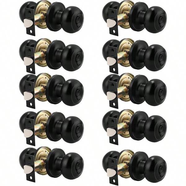 Probrico 10 Pack Round Privacy Door Knob Thumb Turn Lock On The Inside Keyless Doorknobs Interior Exterior Lockset Privacy Knobs For Bedroom Bathroom Black Modern Design Door Hardware