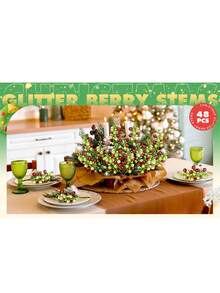 12 Peças Galhos Artificiais de Pinheiro com Bagas Vermelhas, Agulhas de Pinheiro com Bagas Vermelhas e Pinhas Artificiais de Pinheiro com Bagas Vermelhas, Agulhas Falsas de Pinheiro de Norfolk, para Artesanato DIY, Coroas, Decoração Doméstica e Enfeites de Árvore de Natal, Folhagem de Mesa Plástica para Arranjos Sazonais de Outono, Inverno e Feriados