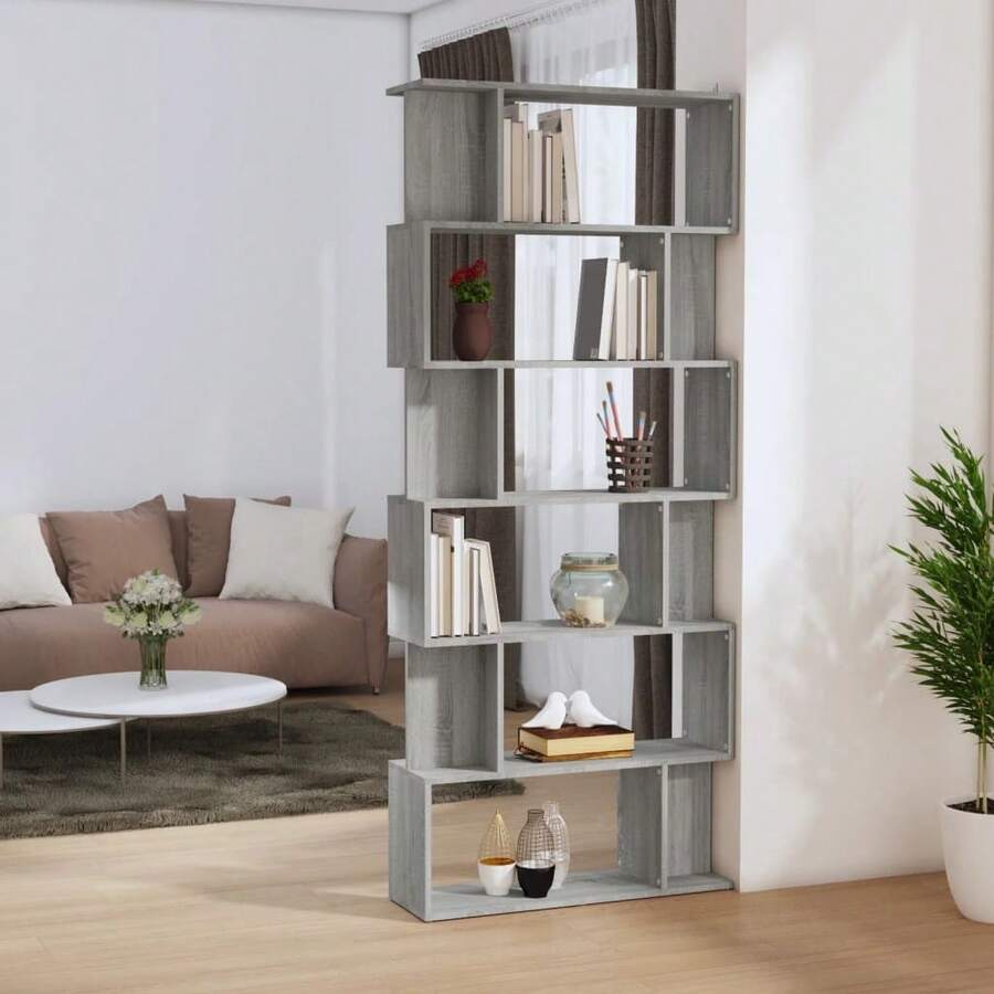 Libreria/Pareti divisorie Larryhot Sonoma Grey 80x24x192 cm Legno ingegnerizzato, resistente e durevole, facile da montare, stile decorativo, adatto per riporre soprammobili, statuette, libri, piccoli oggetti, ecc. - Grigio - Visualizzare 1