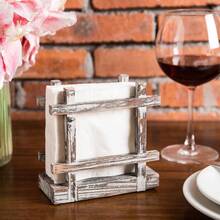 Napkin Holder Table, Wire Metal Napkin Dispenser With Wood Base Kitchen Countertop, Contemporary Brass - Tone Tabletop Dining Decor - Torched Wood - View 1