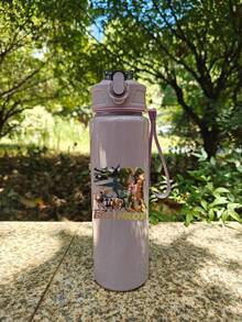 1Pc Shanhaijing 800ml/27oz Leakproof Pop-Top Water Bottle Lightweight And Durable Plastic Cute Cartoon Design Suitable For Fitness Running And Basketball Portable And Stylish Gift Birthday Mother's Day And Graduation Sports Hydration Equipment (Some Parts May Be Random)