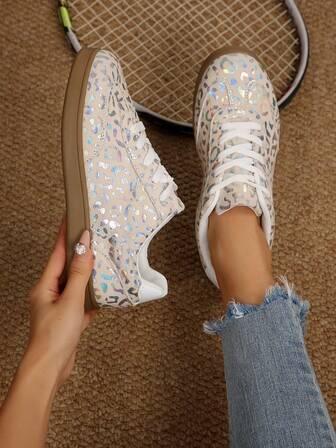 Women's Fashion Outdoor Versatile Flat Sneakers, PU Leather, Lace-Up, Casual Shoes, Suitable For Autumn