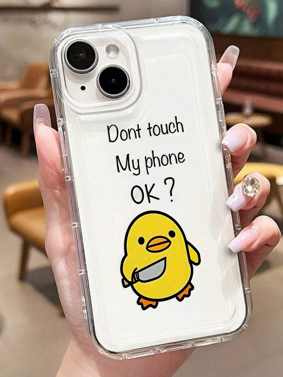 1pc Minimalist Cute Cartoon Yellow Duck Pattern Airbag Anti-Slip Soft Phone Case Compatible With IPhone 11/12/13/14/15/16 Pro Max,International Version, Not The Domestic Version - Multicolor - View 1