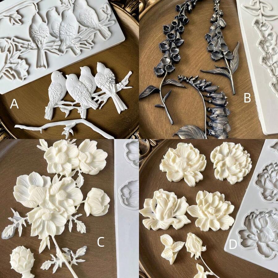 1 Pc Relief Bird /Spring Flower Pattern Silicone Mold Resin Mold DIY - Light Grey - View 1