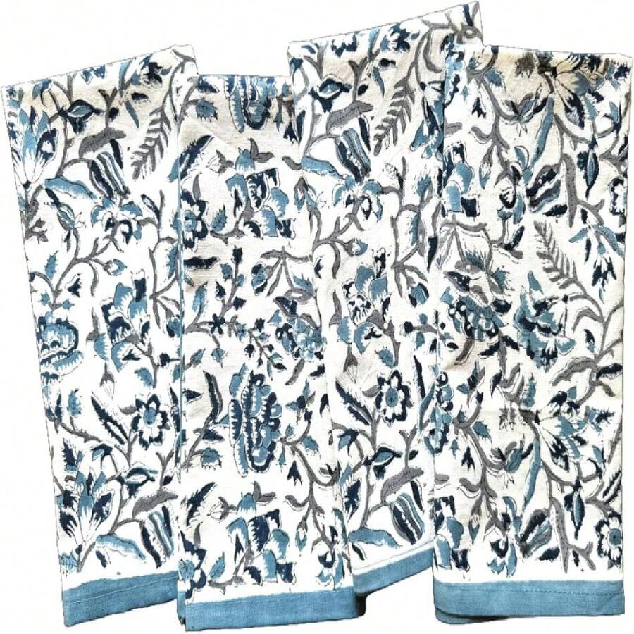Jodur Blue 100% Cotton Fall Cloth Designer Dinner Napkins, Handblock Print, Washable Durable Linen For Everyday Use Weddings Parties Outdoors I 20 X 20 Inches I Set Of 4,18301849 - 紫色 - 查看 1