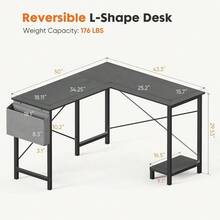 L Shaped Desk - Computer Desk Corner Desks Gaming Desk PC Table With CPU Stand Side Bag Home Office Dorm Sturdy Writing Workstation, Black, 50 - Inch - màu đen - Xem 3