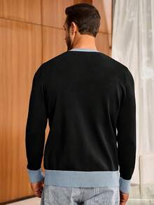 Men's Long Sleeve Button Down Knitted Cardigan Sweater With Pockets, Casual Style - 黑色 - 查看 3