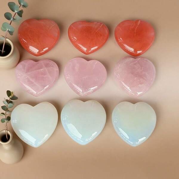 5.5cm Natural Polished Rose Quartz Crystal Heart Shaped Ornament, DIY Decoration Stone