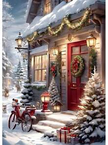 1 pezzo Kit di pittura di diamanti natalizia per adulti, kit di pittura di diamanti con bicicletta invernale e paesaggio nevoso, set di arte e artigianato con cristalli e gemme, per decorazione domestica, senza cornice, dimensioni 30x40cm, 40x50cm, 50x60cm