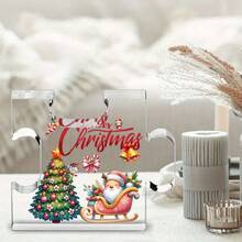 زينة عيد الميلاد المسطحة بتصميم شكل قلب وتمثال ثلجي وغزال مع شعار "عيد ميلاد سعيد" من الاكريليك الشفاف، ديكور مكتبي أو منزلي أو حفلات أعياد الميلاد، زينة عيد الميلاد المتكاملة، لوحات اكريليك شفافة