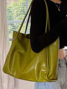 新款软皮大容量手提包，适合课堂通勤手提，独特设计单肩腋下包 - 綠色 - 查看 1