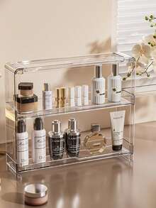 1pc Wall Mounted Bathroom Shelf, Toilet Vanity Organizer Rack, Drill-Free Storage Holder - Clear - View 3