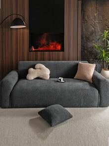 1 件双色提花毛绒沙发套，弹性柔软温暖冬季，宠物友好防滑防尘，适合单人/双人沙发/3 人座/4 人座沙发，包含 1 个配套枕套