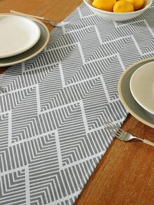 1pc Gray Geometric Wave Pattern Table Runner, Bohemian Minimalist Style, Machine Washable, Suitable For Sideboard, Shoe Cabinet, Cabinet Cover, Kitchen, Dining Room, Dining Gathering, Picnic, BBQ, Camping, Outdoor, Holiday, Party Decor, Home Decor, All Seasons, Autumn Decor