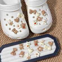 12pcs Cute Animal & Floral Shoe Charm Set - Adorable Bear, Bunny, Heart & Bow Designs In Pastel Colors, Durable ABS Material - Perfect For DIY Shoe Customization & Fashion Accessories