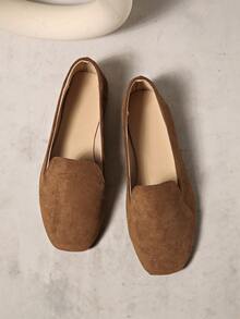 Women's Square Toe Soft Bottom Slip-On Flats, Fashion Versatile Loafers, Breathable Solid Color Patchwork, Suitable For Casual, Beach, Party, Commuting, Basic, Spring/Summer/Autumn/Winter