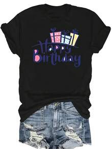 Camiseta con patrones interesantes para mujer y unisex, de verano, casual, transpirable, con personalidad, cuello redondo, manga corta, ropa de calle, versátil, adecuada para adolescentes y adultos - Negro - Ver 1
