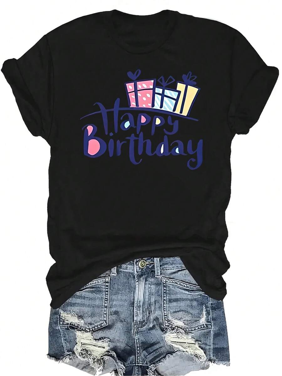 Camiseta con patrones interesantes para mujer y unisex, de verano, casual, transpirable, con personalidad, cuello redondo, manga corta, ropa de calle, versátil, adecuada para adolescentes y adultos - Negro - Ver 1
