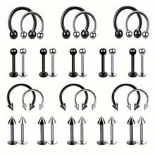 Juego De Pernos Simples De Acero Inoxidable Con Punta, Aro, Bola Y Labio, 32 Piezas - Negro - Ver 6