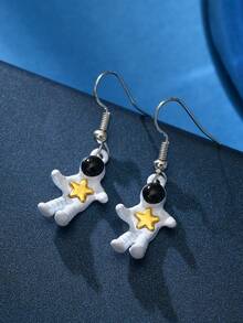 1/8/9 pares de pendientes de aleación con baño de plata, de colores múltiples, con diseños de estrellas, lunas y astronautas - Plateado - Ver 4