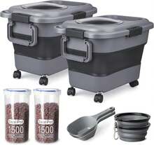 TIOVERY Dog Food Storage Container,10-20 Lbs Airtight Collapsible Cat Food Storage Container With Attachable Wheels, Portable Handle, Dog Food Scoop For Dog Cat Bird Pet Dry Food Storage Bin - Gói MediumGrey2 - Xem 1