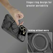 Protective Case With Ring Holder & Large Camera Cutout For Xiaomi POCO X7 Pro 5G, Shockproof Tempered Glass Back Cover - Black - View 3