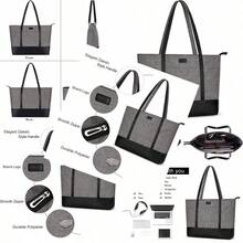 Laptop Tote Bag For Women 1516 Inch Polyester PU Leather Lightweight Business Travel School Bag With Front 3 Pockets