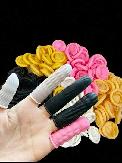 50-100个一次性合成橡胶防滑指套，指尖保护器，尺寸：宽2厘米/0.78英寸 x 长7厘米/2.75英寸，耐磨，高弹性，兼容触摸屏，多种颜色：黑色、白色、粉色、黄色