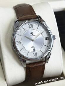 Pablo Raez Men's Casual Watch, Stylish Business Watch, Original Charming Men's Watch, Silver-Brown Case, Stainless Steel Case, Luxury Watch, Black Soft And Comfortable Microfiber Leather Strap, Roman Numeral Markers, Date Display, 50-Meter Water Resistance, New Men's Quartz Watch - 均碼 - 查看 4