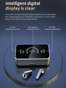 全新无线蓝牙耳机，带镜面LED数字显示屏，重低音，内置麦克风，音质清晰，无线游戏耳机，待机时间长，支持音乐和多模式游戏