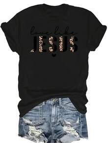 Camiseta "Ama como Jesús" para mujer y unisex, de verano, casual, transpirable, con personalidad, cuello redondo, manga corta, ropa de calle, versátil, adecuada para adolescentes y adultos - Negro - Ver 1