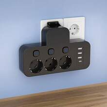 3-AC Outlet & 3-USB & 1-Type-C Port EU Plug Adapter, Multi-Port Wall Charger With Independent Switches, Travel/Home/Office Plug Converter, No Cable, EU Plug Adapter - EU E Type Plug(220-240V) - View 10