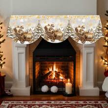 1 écharpe de cheminée en polyester avec l'impression d'un traîneau du Père Noël en or, en polyester durable de 200 cm x 50 cm, avec une scène enneigée, un arbre de Noël et des détails de paillettes dorées. Style luxueux et scintillant pour la décoration de manteau de cheminée pour Noël, les fêtes, les mariages d'hiver, les célébrations du Nouvel An et la décoration d'arrière-plan photo.