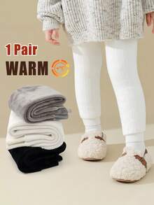 1 Pair Children's Capri-Length Tights, Girls Tights Winter Style, Thickened & Warm, Suitable For Outer Wear & Daily Outfits Baby Toddler Leggings