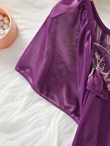 3-Pack Women's Lace Embroidered Satin Nightdress Collection: Made With Smooth Satin Fabric And Mesh Accent-Combining Elegant Design With Cozy Comfort For A Perfect Night's Sleep And Relaxing Lounging Sessions - Dark purple + rose red + royal blue - 查看 6