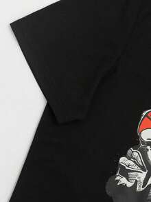 Camiseta de manga corta con cuello redondo y estampado simple para hombres de talla grande Manfinity Homme - Negro - Ver 5