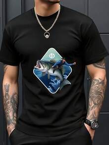 Men's Cool Casual Graphic Tees Funny Dad Papa Boys Fishing T-Shirts Black White Options Oversized Crewneck Cotton Summer Top Short Sleeve Man Riding Fish With Rod And Reel Humorous Graphic T-Shirts For Him Plus Size S-3XL Premium Quality Unique Graphic Tees,Fall Shirts Birthday Gift For Men Father
Black - 黑色 - 查看 1