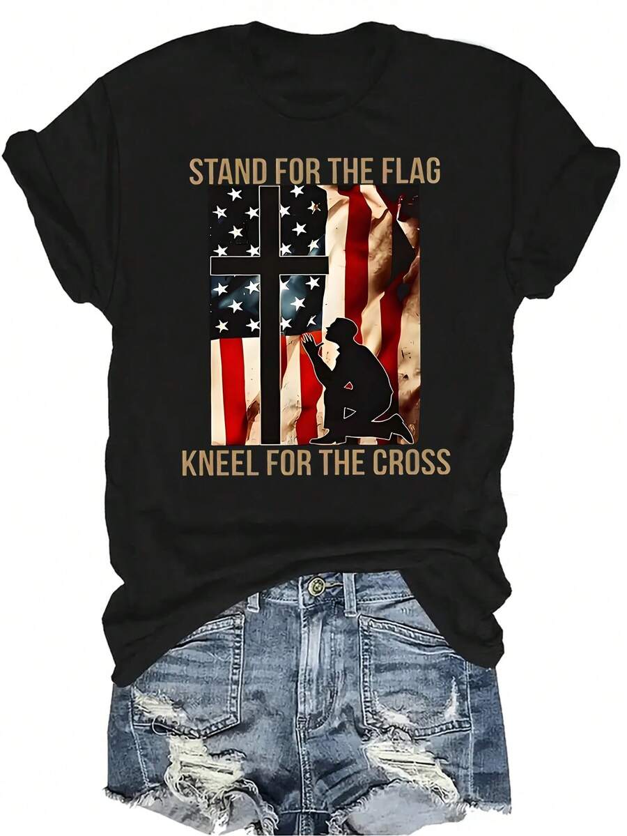 Camiseta con patrones interesantes para mujer y unisex, de verano, casual, transpirable, con cuello redondo, manga corta, estilo urbano y versátil, adecuada para adolescentes y adultos - Negro - Ver 1