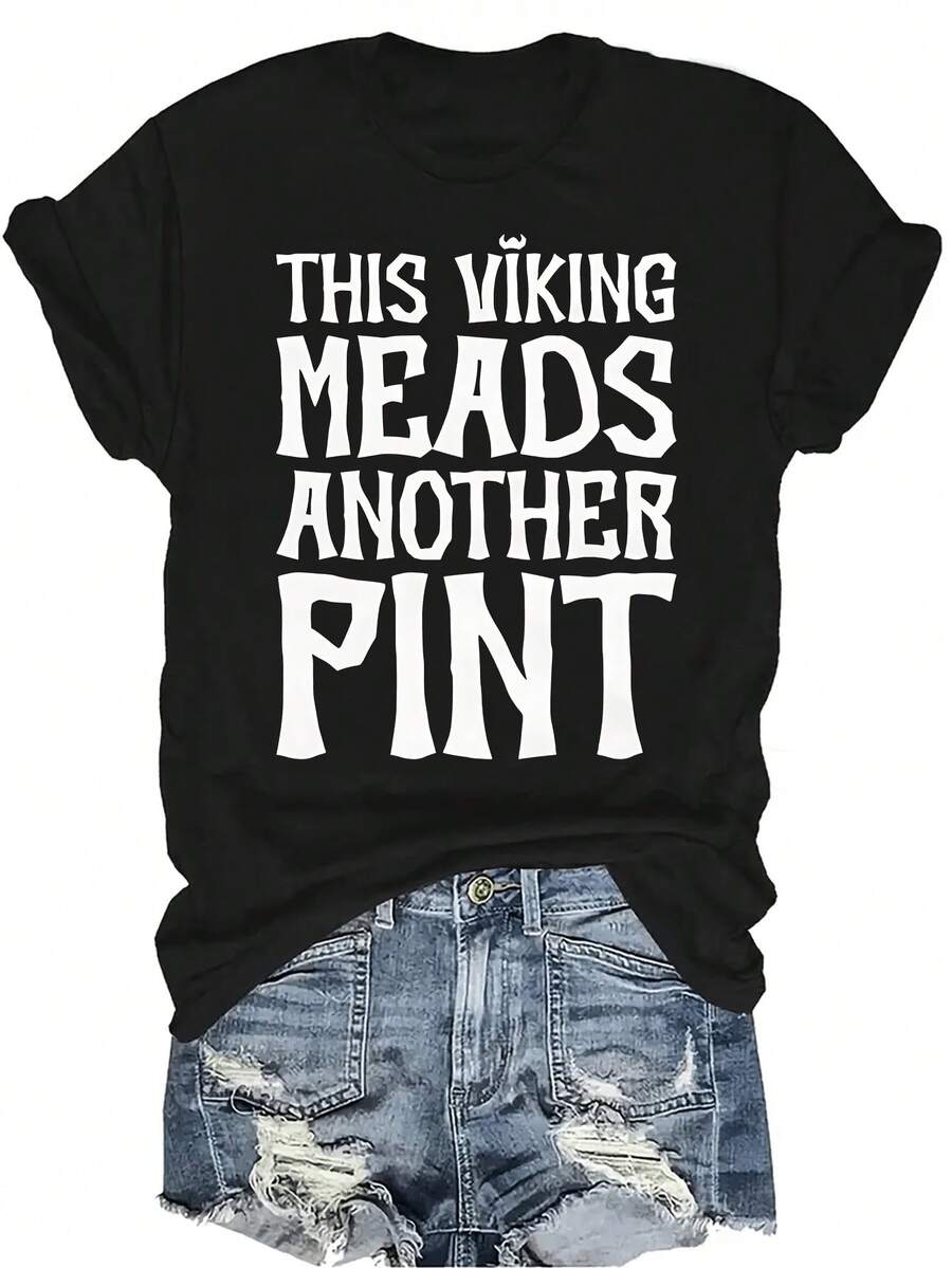 Esta camiseta "Viking Meads Another" para mujer y unisex es de verano, casual, transpirable y con personalidad. Tiene cuello redondo, manga corta, es de uso versátil y adecuada para adolescentes y adultos. - Negro - Ver 1