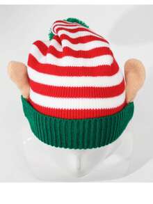 Christmas Hats For Men & Women, Christmas Theme Party Gift, Knitted Striped Cartoon Reindeer Long Beanie, Clown Hat - Green - View 6