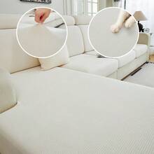 1pc Elastic Elastic Sofa Cushion Cover For All Seasons, Anti-Slip Sofa Cover, Living Room Sofa Protective Cover Suitable For L-Shaped Sofa And 1234-Seater Sofa - Beige - View 1