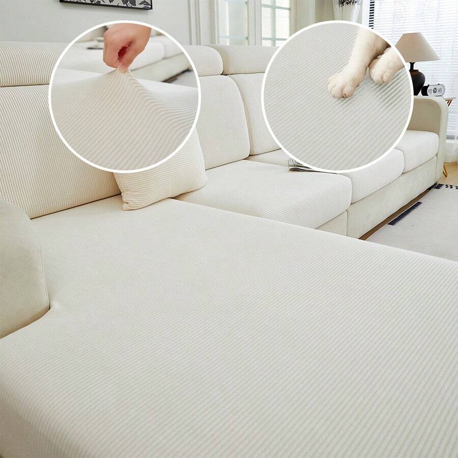 1pc Elastic Elastic Sofa Cushion Cover For All Seasons, Anti-Slip Sofa Cover, Living Room Sofa Protective Cover Suitable For L-Shaped Sofa And 1234-Seater Sofa - Beige - View 1