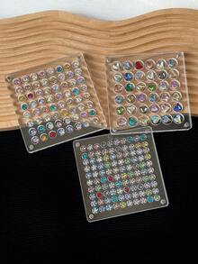 1pc 36/64/100 Slots Acrylic Nail Art Rhinestone Jewelry Display Box, Double-Sided Round/Square Showcase Box, Magnetic Nail Accessories Storage Organizer, Empty Box Without Rhinestones