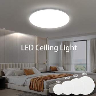 CANMEIJIA 1 pieza Luz de techo LED redonda moderna de 11.8 pulgadas, luz de panel cuadrada, 20W/30W/40W/50W, 6500K blanco frío, accesorio de iluminación decorativa LED montado al ras, AC 110-265V, adecuado para dormitorio, cocina, sala de estar