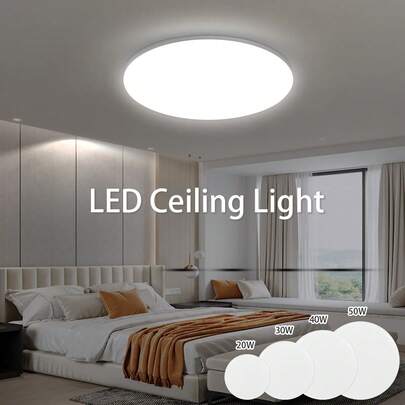 CANMEIJIA 1 件 11.8 英寸现代圆形 LED 吸顶灯，方形面板灯，20W/30W/40W/50W，6500K 冷白光，嵌入式 LED 装饰照明灯具，AC 110-265V，适用于卧室、厨房、客厅