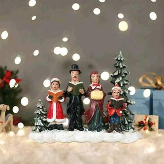 Christmas Theme Figurine Statue Decoration, 3 Singing Carolers Statue, Home & Desk Decor, No Electricity Required
