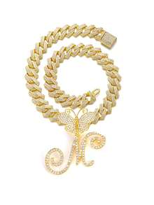 银色女士项链 A-Z 首字母个性化嘻哈经典蝴蝶字母吊坠链项链和手链套装饰物 26 个幸运字母，适合男女日常佩戴情人节时尚珠宝礼物，妈妈，母亲，母亲节，礼物 - 蝴蝶型 - 查看 19