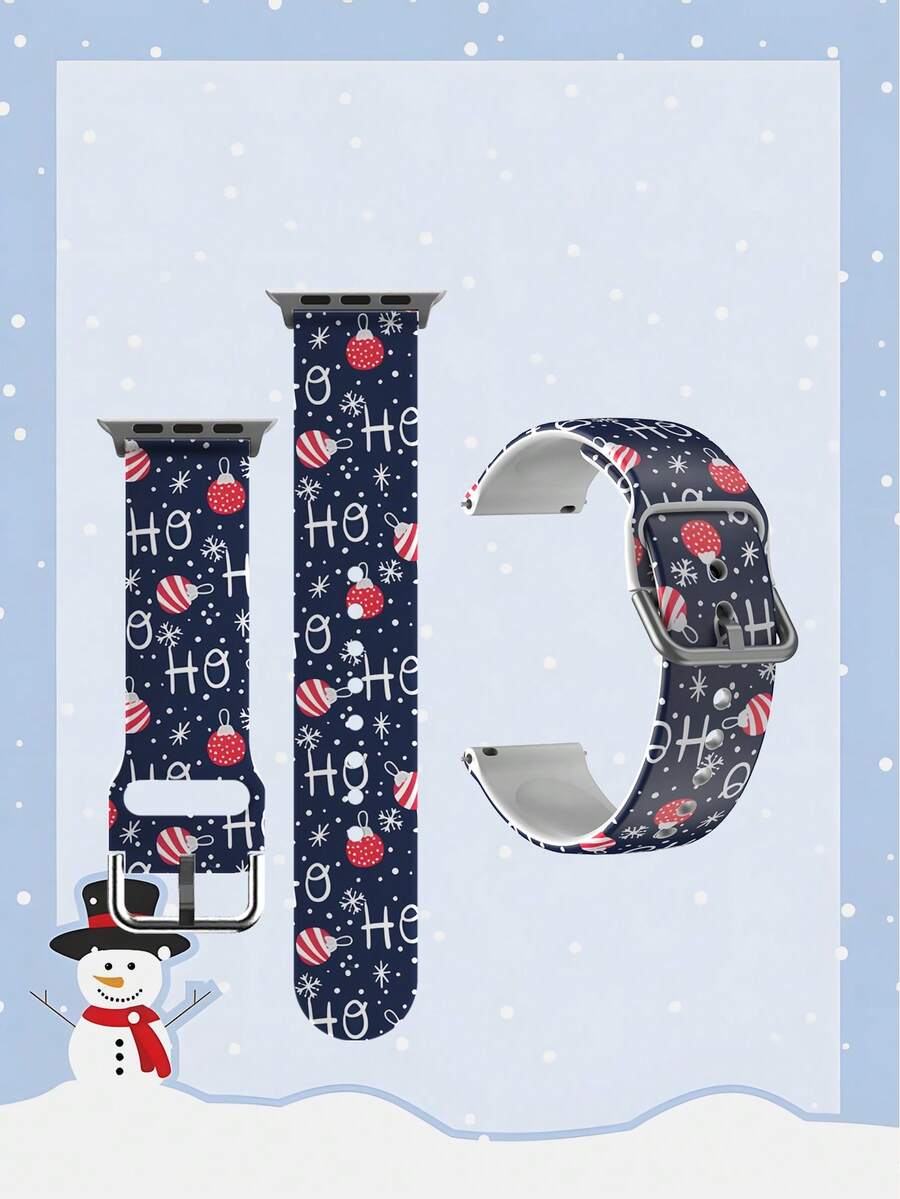 1 pieza Brazalete de reloj de silicona rojo con texto "Ho Ho Ho" para Navidad, cómodo y transpirable, compatible con Samsung, Garmin, Honor y Apple Watch de 38mm a 49mm. 1 pieza Brazalete de reloj de silicona con estampado floral colorido, cómodo y transpirable, compatible con Apple Watch.